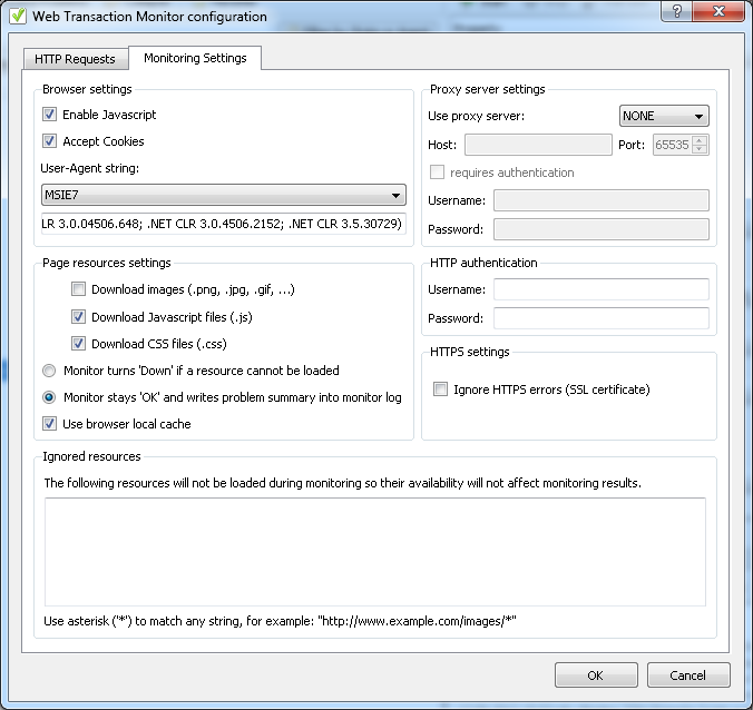 Web Transaction Monitor configuration