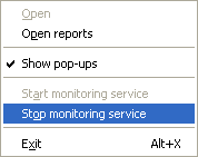 Tray context menu